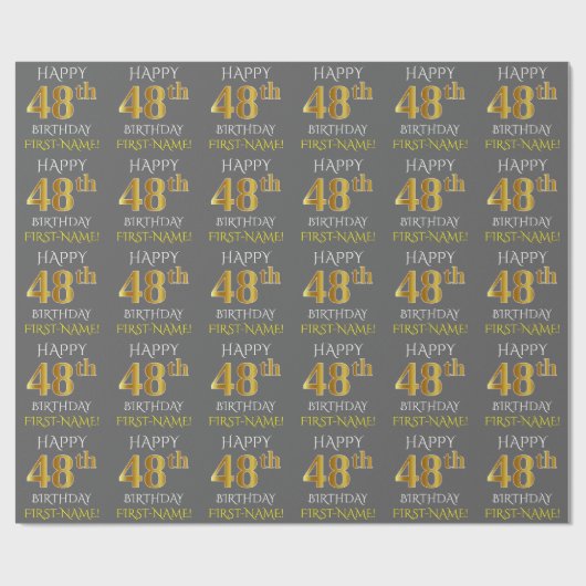 Grijs Faux Gold "HAPPY 48th BIRTHDAY" Cadeaupapier (Vlak)