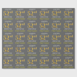 Grijs Faux Gold "HAPPY 52nd BIRTHDAY" Cadeaupapier
