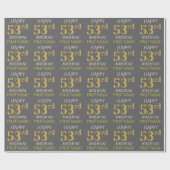 Grijs Faux Gold "HAPPY 53rd BIRTHDAY" Cadeaupapier (Vlak)