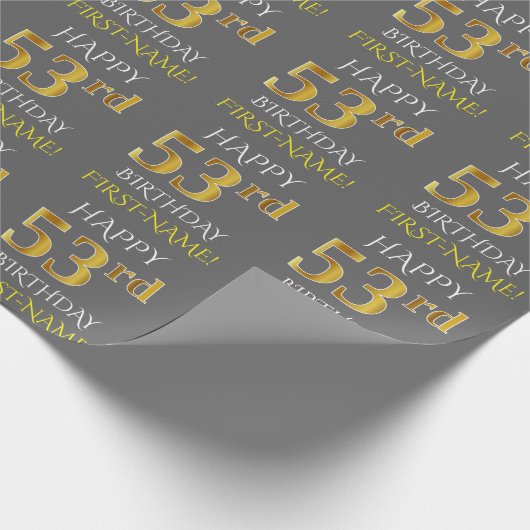 Grijs Faux Gold "HAPPY 53rd BIRTHDAY" Cadeaupapier (Hoek)