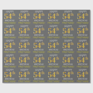 Grijs Faux Gold "HAPPY 54th BIRTHDAY" Cadeaupapier