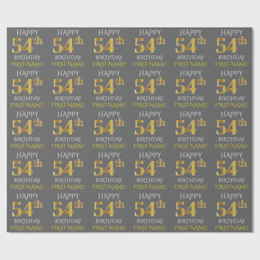 Grijs Faux Gold "HAPPY 54th BIRTHDAY" Cadeaupapier (Vlak)