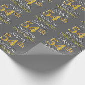 Grijs Faux Gold "HAPPY 54th BIRTHDAY" Cadeaupapier (Hoek)