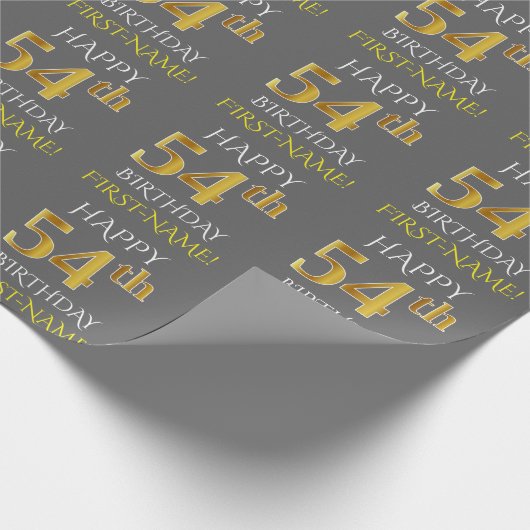 Grijs Faux Gold "HAPPY 54th BIRTHDAY" Cadeaupapier (Hoek)