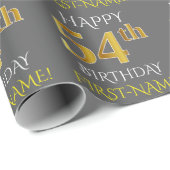 Grijs Faux Gold "HAPPY 54th BIRTHDAY" Cadeaupapier (Rol Hoek)
