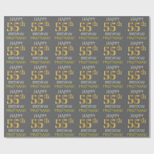 Grijs, Faux Gold "HAPPY 55th BIRTHDAY" Cadeaupapier