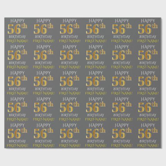 Grijs Faux Gold "HAPPY 56th BIRTHDAY" Cadeaupapier (Vlak)