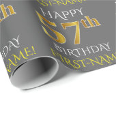Grijs Faux Gold "HAPPY 57th BIRTHDAY" Cadeaupapier (Rol Hoek)