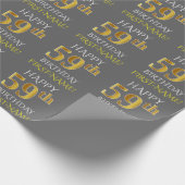 Grijs Faux Gold "HAPPY 59th BIRTHDAY" Cadeaupapier (Hoek)