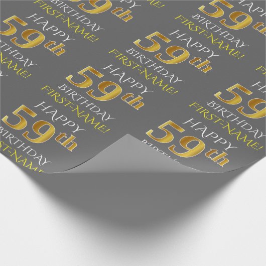 Grijs Faux Gold "HAPPY 59th BIRTHDAY" Cadeaupapier (Hoek)