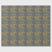 Grijs, Faux Gold "HAPPY 60th BIRTHDAY" Cadeaupapier (Vlak)