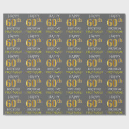Grijs, Faux Gold "HAPPY 60th BIRTHDAY" Cadeaupapier