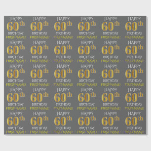 Grijs, Faux Gold "HAPPY 60th BIRTHDAY" Cadeaupapier