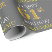 Grijs Faux Gold "HAPPY 61st BIRTHDAY" Cadeaupapier (Rol Hoek)