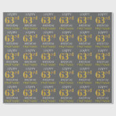 Grijs, Faux Gold "HAPPY 63rd BIRTHDAY" Cadeaupapier (Vlak)
