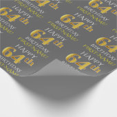 Grijs, Faux Gold "HAPPY 64th BIRTHDAY" Cadeaupapier (Hoek)