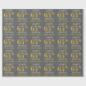 Grijs Faux Gold "HAPPY 65th BIRTHDAY" Cadeaupapier (Vlak)