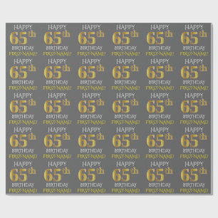 Grijs Faux Gold "HAPPY 65th BIRTHDAY" Cadeaupapier