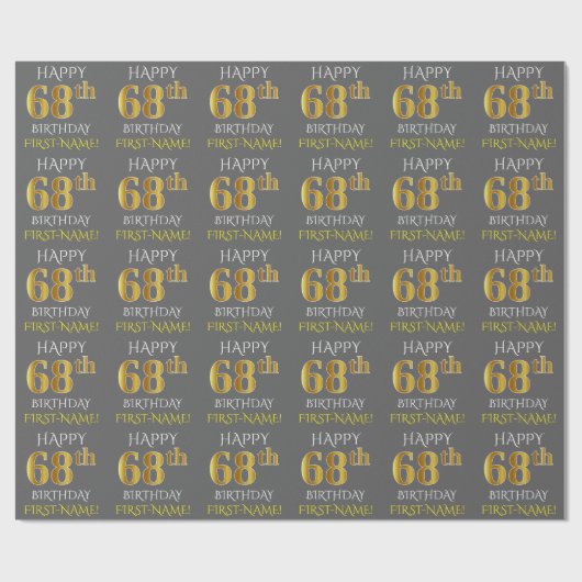 Grijs Faux Gold "HAPPY 68th BIRTHDAY" Cadeaupapier (Vlak)