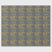 Grijs Faux Gold "HAPPY 69th BIRTHDAY" Cadeaupapier (Vlak)