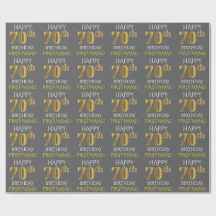 Grijs, Faux Gold "HAPPY 70th BIRTHDAY" Cadeaupapier