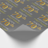 Grijs, Faux Gold "HAPPY 70th BIRTHDAY" Cadeaupapier (Hoek)