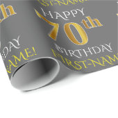 Grijs, Faux Gold "HAPPY 70th BIRTHDAY" Cadeaupapier (Rol Hoek)