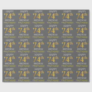 Grijs, Faux Gold "HAPPY 74th BIRTHDAY" Cadeaupapier
