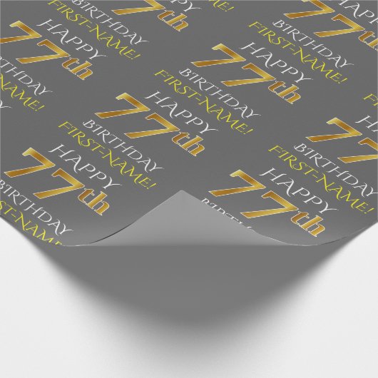 Grijs, Faux Gold "HAPPY 77th BIRTHDAY" Cadeaupapier (Hoek)