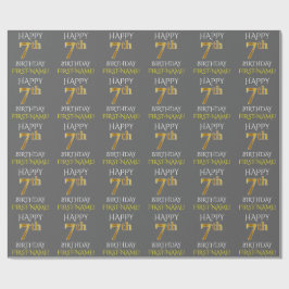 Grijs, Faux Gold "HAPPY 7th BIRTHDAY" Cadeaupapier