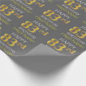 Grijs, Faux Gold "HAPPY 83rd BIRTHDAY" Cadeaupapier (Hoek)