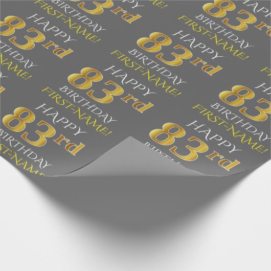 Grijs, Faux Gold "HAPPY 83rd BIRTHDAY" Cadeaupapier (Hoek)