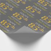 Grijs, Faux Gold "HAPPY 85th BIRTHDAY" Cadeaupapier (Hoek)