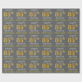 Grijs, Faux Gold "HAPPY 86th BIRTHDAY" Cadeaupapier