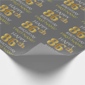Grijs, Faux Gold "HAPPY 86th BIRTHDAY" Cadeaupapier (Hoek)