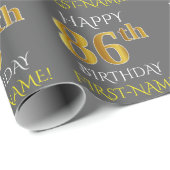 Grijs, Faux Gold "HAPPY 86th BIRTHDAY" Cadeaupapier (Rol Hoek)