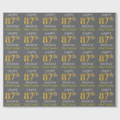 Grijs, Faux Gold "HAPPY 87th BIRTHDAY" Cadeaupapier (Vlak)