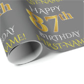 Grijs, Faux Gold "HAPPY 87th BIRTHDAY" Cadeaupapier (Rol Hoek)