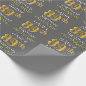 Grijs, Faux Gold "HAPPY 89th BIRTHDAY" Cadeaupapier (Hoek)
