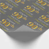 Grijs, Faux Gold "HAPPY 90th BIRTHDAY" Cadeaupapier (Hoek)