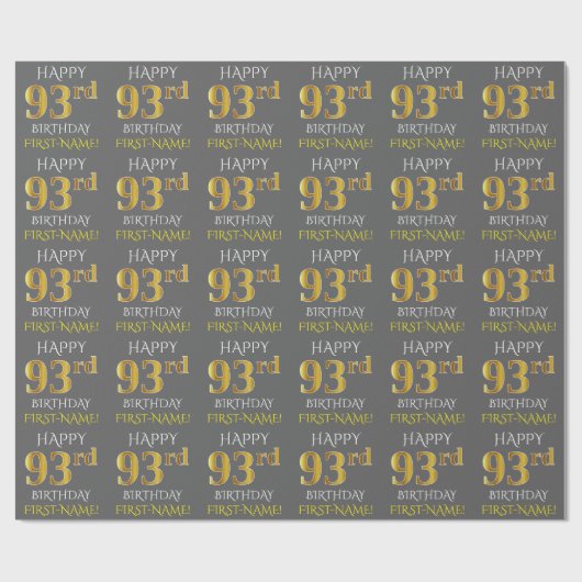 Grijs Faux Gold "HAPPY 93rd BIRTHDAY" Cadeaupapier (Vlak)