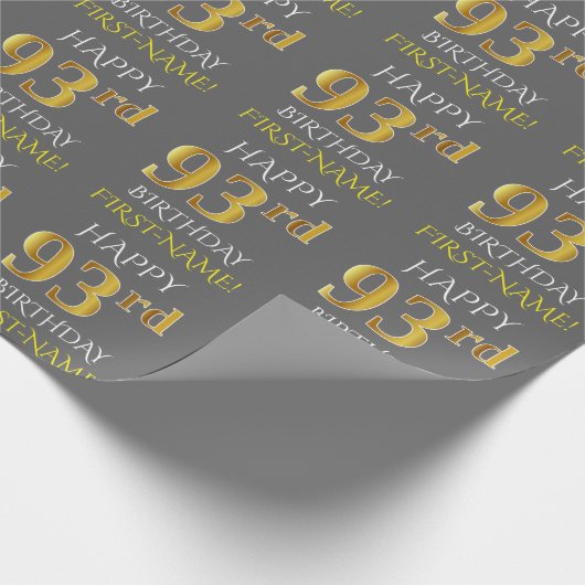 Grijs Faux Gold "HAPPY 93rd BIRTHDAY" Cadeaupapier (Hoek)