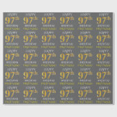 Grijs, Faux Gold "HAPPY 97th BIRTHDAY" Cadeaupapier (Vlak)