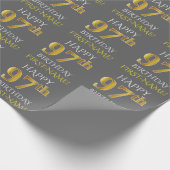 Grijs, Faux Gold "HAPPY 97th BIRTHDAY" Cadeaupapier (Hoek)