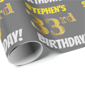 Grijs, Faux/Imitatie Goud, "33e VERJAARDAG" Cadeaupapier (Rol Hoek)