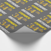 Grijs, Faux/Imitatie Goud, "34e VERJAARDAG" Cadeaupapier (Hoek)