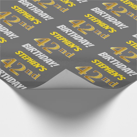 Grijs, Faux/Imitatie Goud, "42e VERJAARDAG" Cadeaupapier (Hoek)