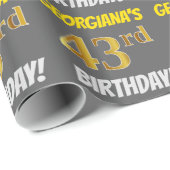 Grijs, Faux/Imitatie Goud, "43e VERJAARDAG" Cadeaupapier (Rol Hoek)