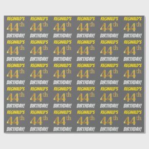 Grijs, Faux/Imitatie Goud, "44e VERJAARDAG" Cadeaupapier