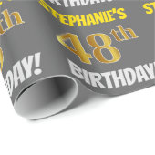 Grijs, Faux/Imitatie Goud, "48e VERJAARDAG" Cadeaupapier (Rol Hoek)